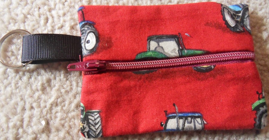 Coin Purse, Tractors on red
