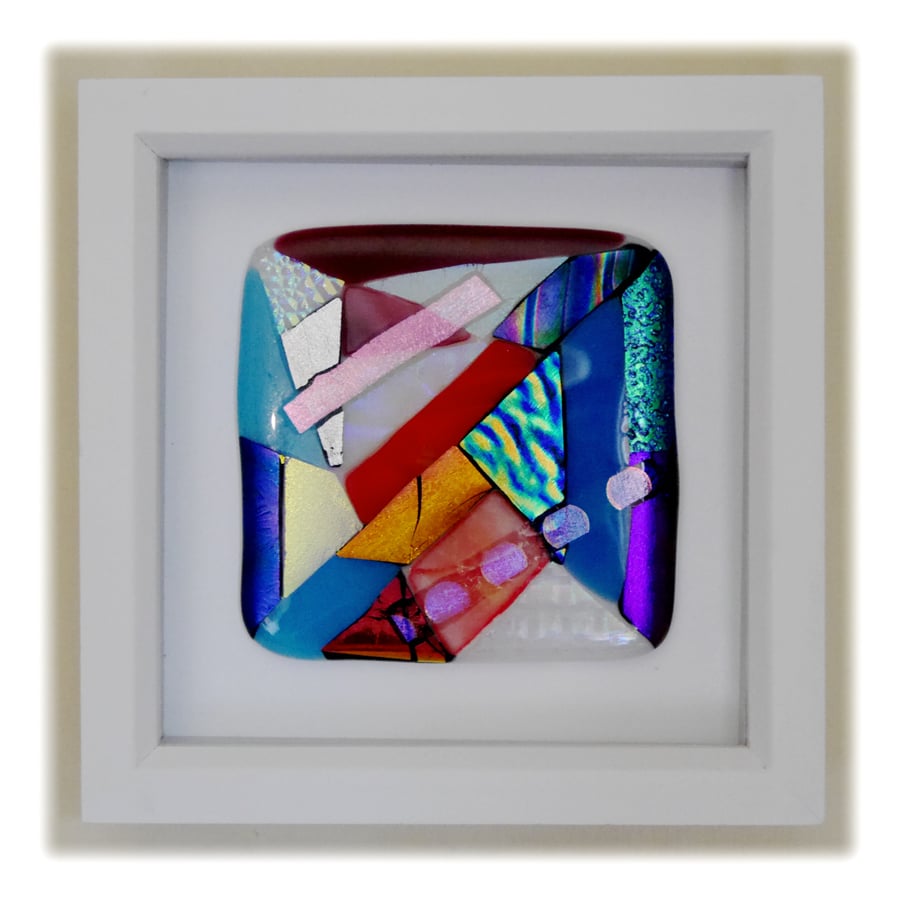 Fused Glass Abstract Dichroic Picture Box Framed 001
