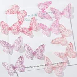 Hand printed silk organza butterflies in shades of red