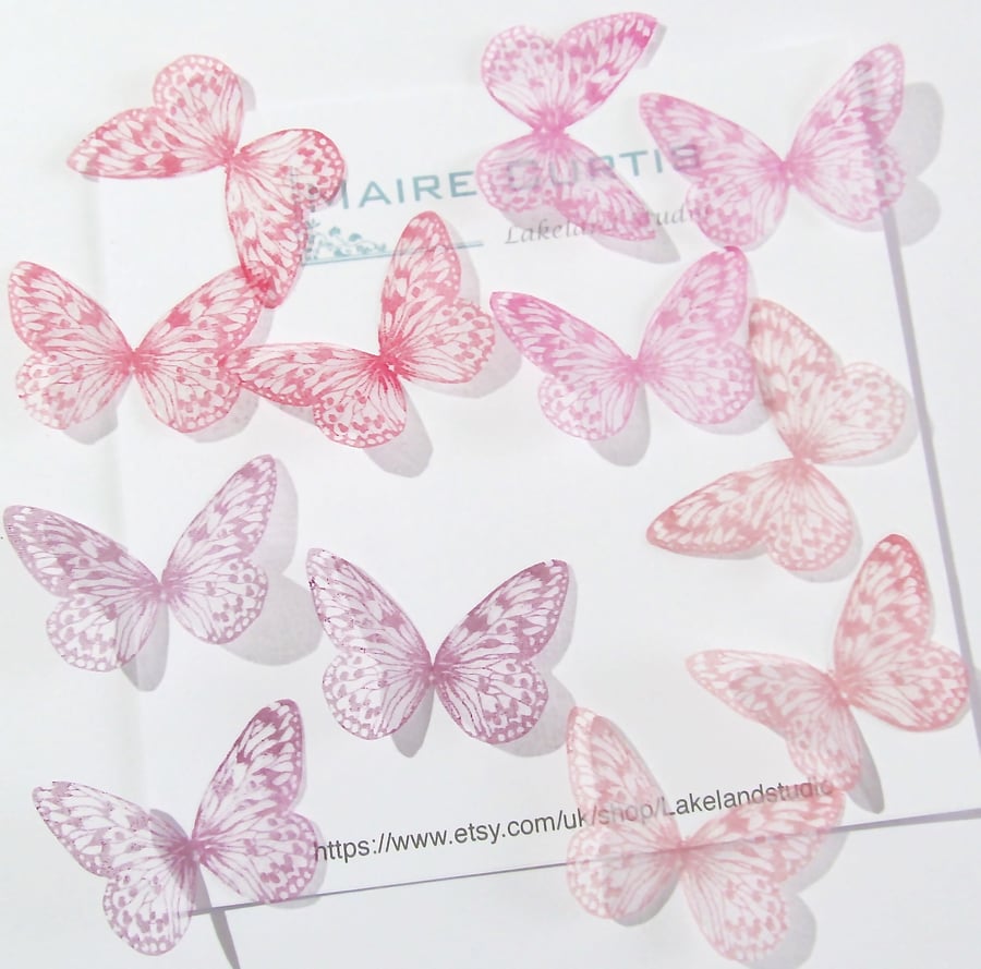 Hand printed silk organza butterflies in shades of red