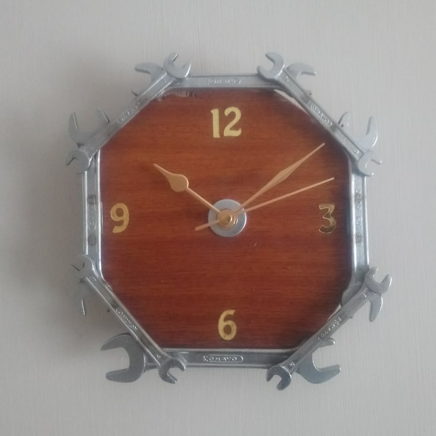 Reclaimed Spanner Wall Clock - Dark Wood