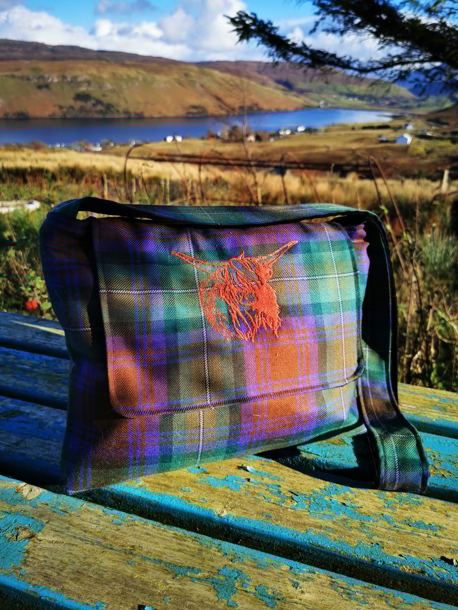 Isle of Skye tartan with embroidered highland cow 