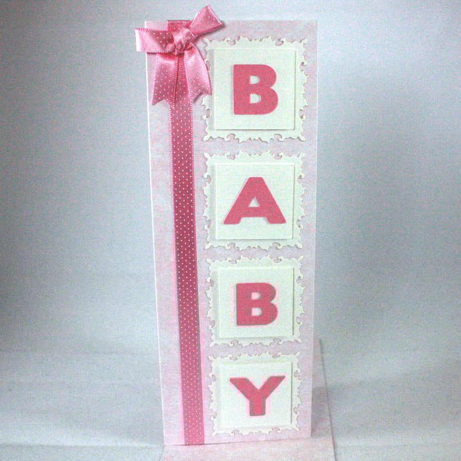 Handmade pink new baby card 