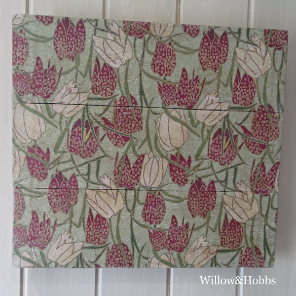 Decoupaged wall art, reclaimed wooden wall plaque, decorative wall art