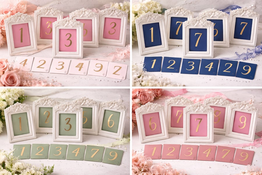 Wedding Table Number Cards Blush Pink with Gold Numbers, Frame Not Included