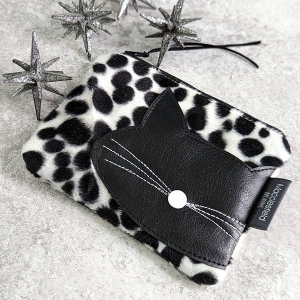 Cat Motif Purse or Small Makeup bag Black and White Animal Print (incl P&P)