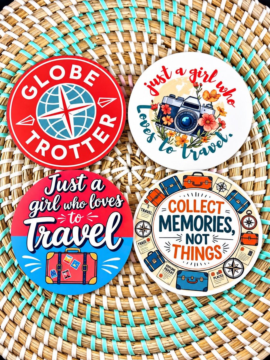 Travel Themed Coaster Set – Set of 4 Round Wooden Coasters – Wanderlust Gift