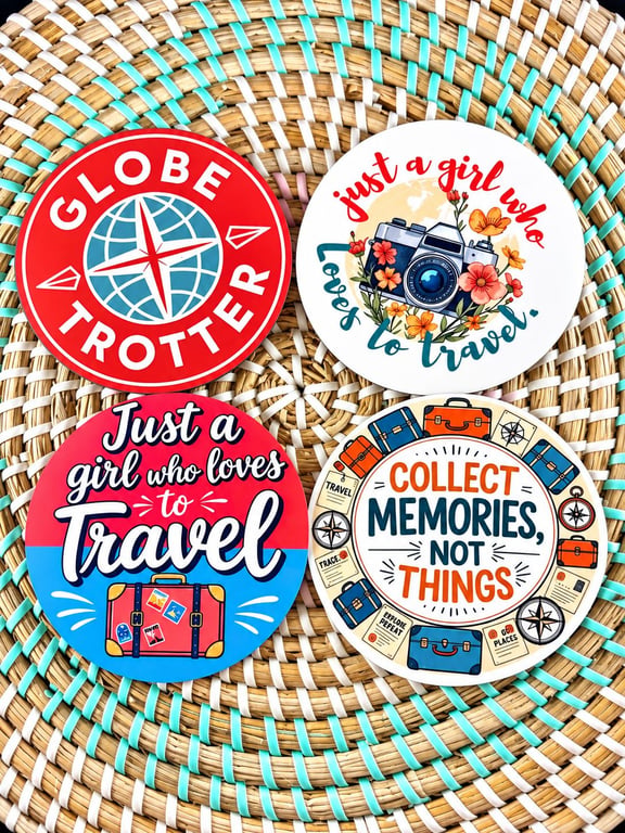 Travel Themed Coaster Set – Set of 4 Round Wooden Coasters – Wanderlust Gift