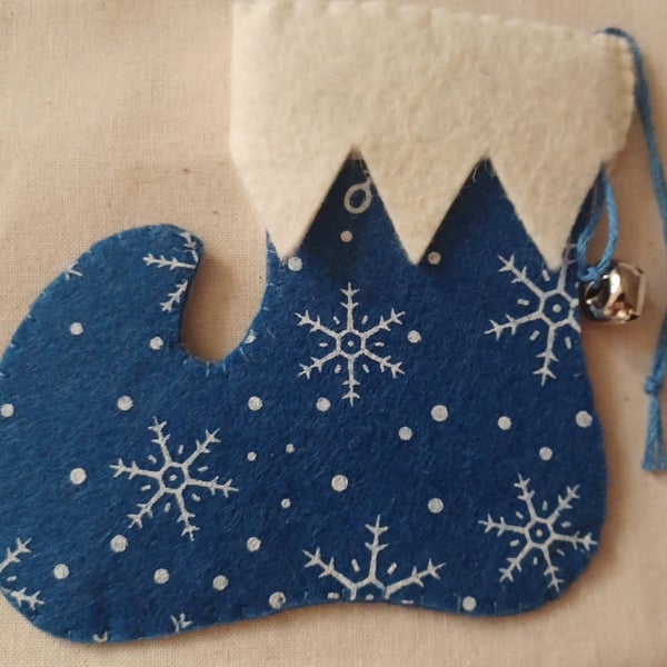 Handmade Elf Boot Christmas Hanging Navy and White