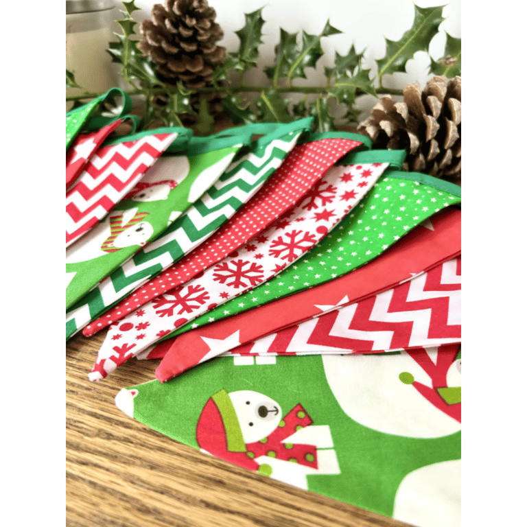 Handmade Red & Green Christmas Bunting (Extra Long) - Handmade Fabric Garland