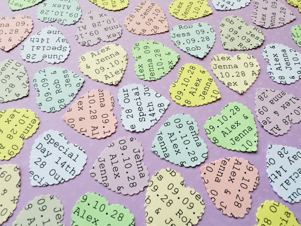 Pastel Personalised Heart Confetti, Any Wording Custom Hearts, Wedding Decor 