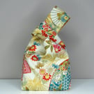 Re Japanese Knot Bag Reversible - Floral Fan Print - Gold Coloured Satin