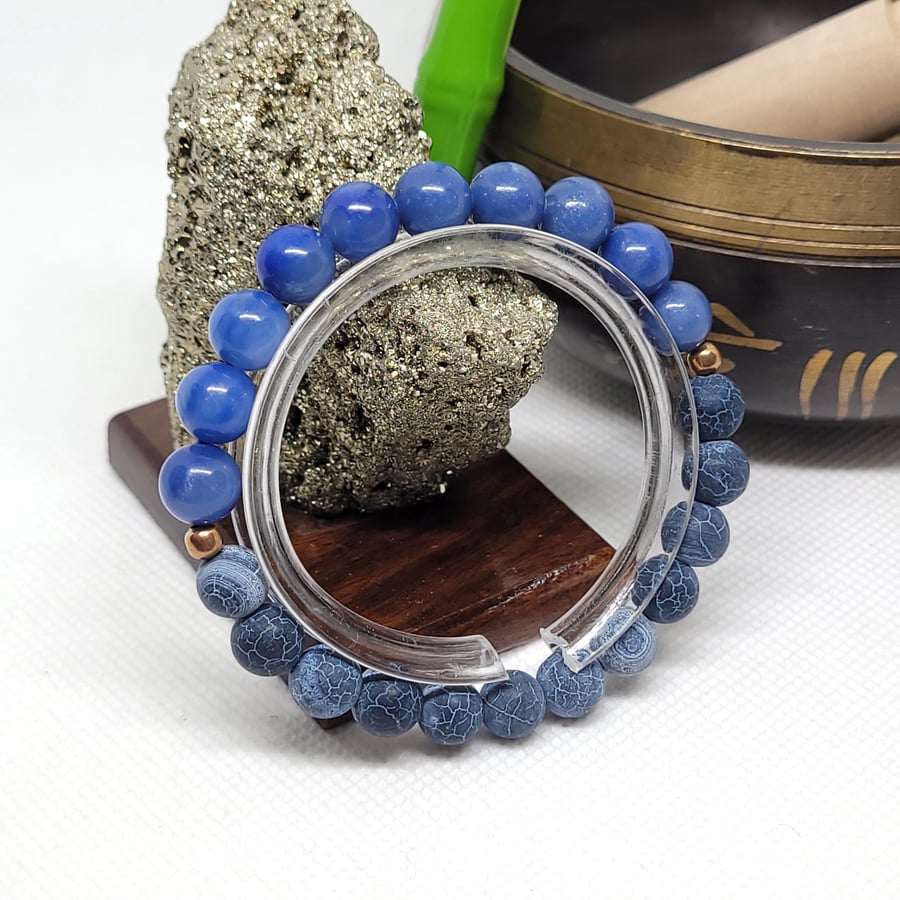 8mm Blue Aventurine Fire Agate 16cm elastic natural gemstone bracelet