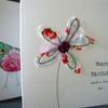 happy birthday card fabric flower