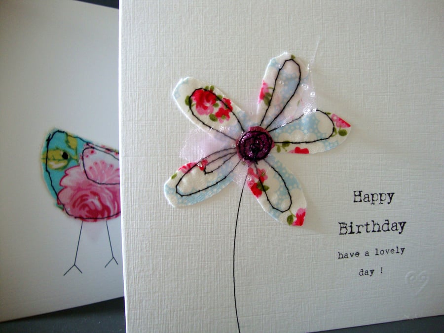 happy birthday card fabric flower