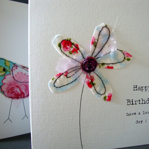 happy birthday card fabric flower