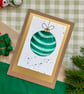 Card, hand painted original of a single Christmas bauble in green. - Image 1