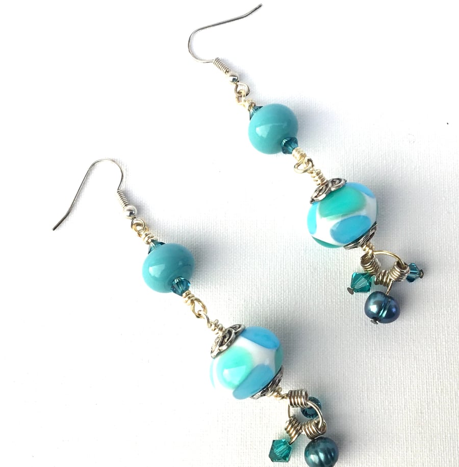 Turquoise dot earrings 