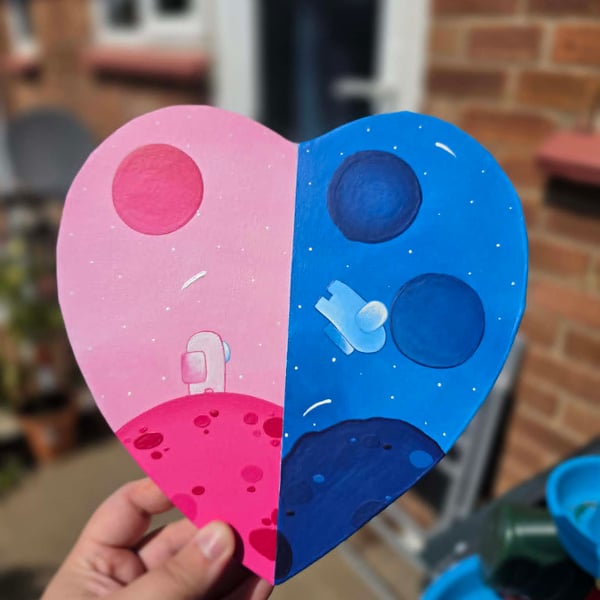 Handmade Among Us Inspired Canvas Heart Shaped Painting