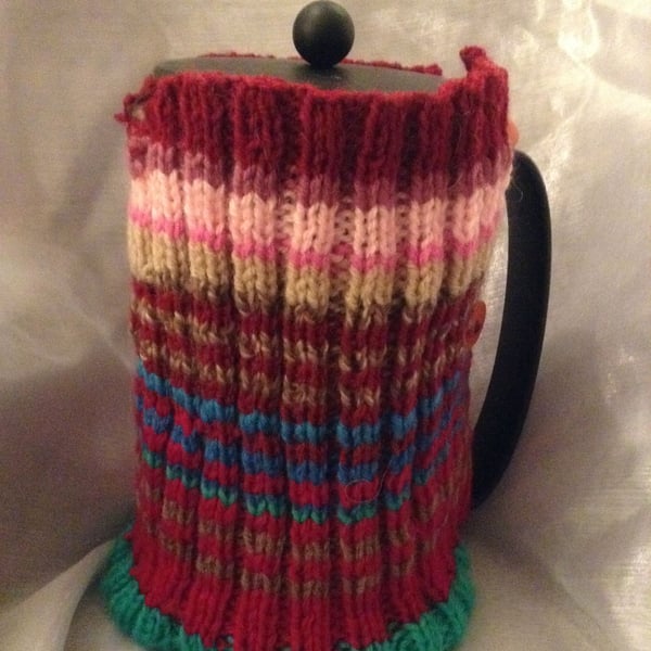 Large stripy knitted Cafetiere cosy