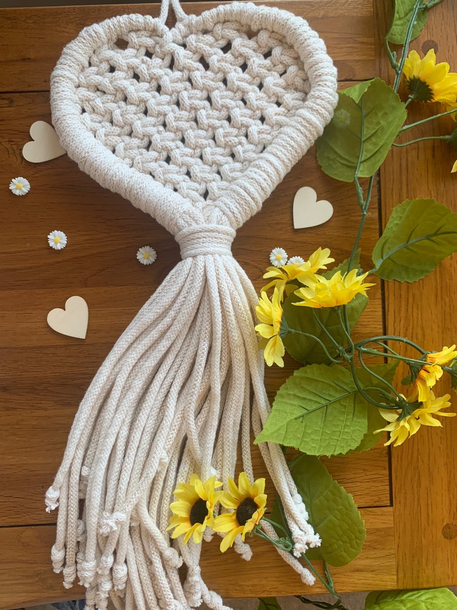 Macrame Large Heart Wall or Door Hanging, Valentines Gift, Boho Art Decor
