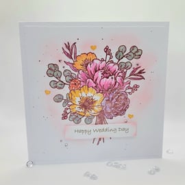 Wedding Card - cards, congratulations, boho, watercoloured, bouquet, handmade 