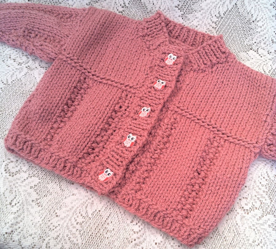 Children's Round Neck Cardigan with Ribbed Bottom and Sleeves, Knitted Cardigan