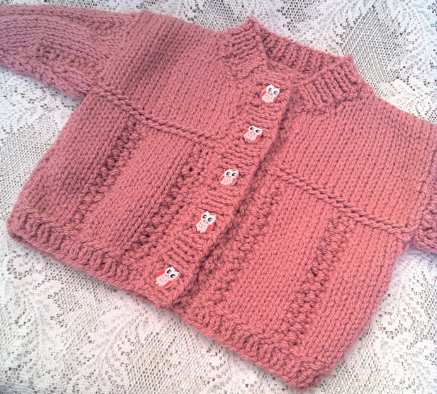 Children's Round Neck Cardigan with Ribbed Bottom and Sleeves, Knitted Cardigan