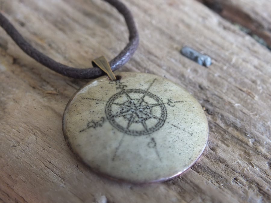 SALE: Compass enamelled pendant