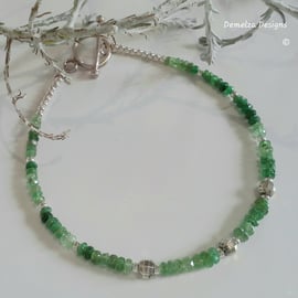 Genuine Brazilian Emerald (Natural) Dainty Sterling Silver Bracelet