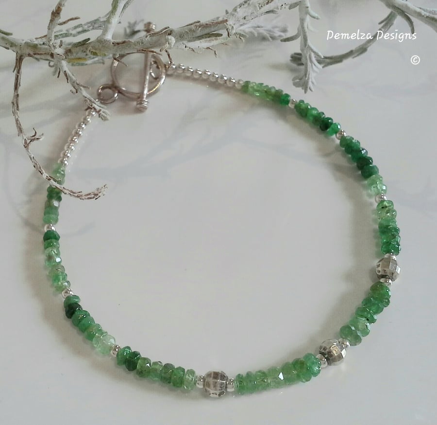 Designer Brazilian Emerald (Natural) Dainty Sterling Silver Bracelet