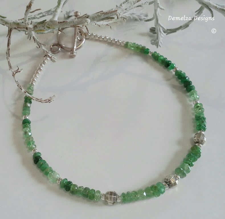 Designer Brazilian Emerald (Natural) Dainty Sterling Silver Bracelet