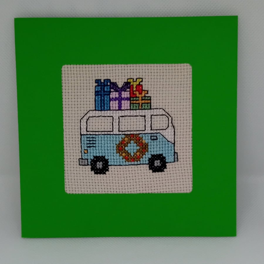 Handmade Christmas Greetings Card with Envelope - Cross Stitch