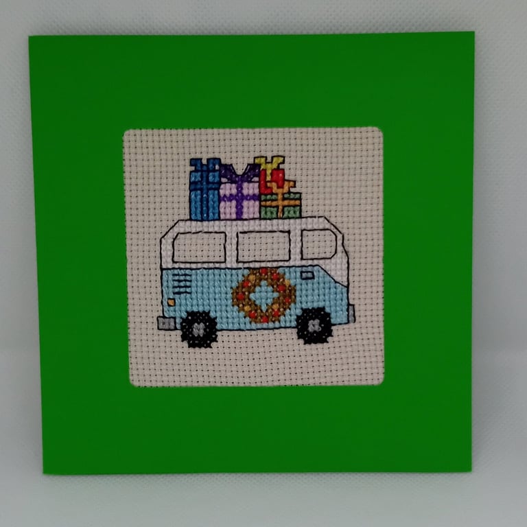 Handmade Christmas Greetings Card with Envelope - Cross Stitch