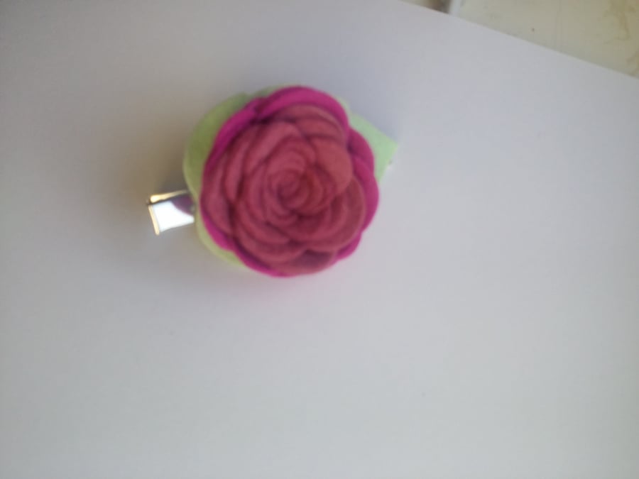 Purple felt flower hair clip