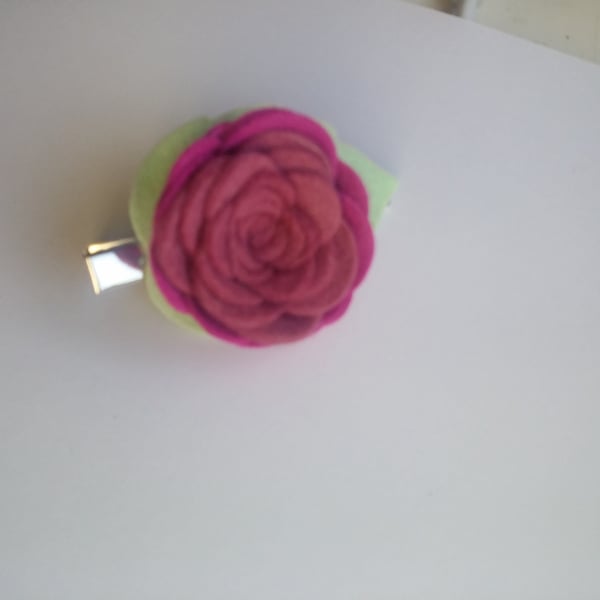 Purple felt flower hair clip