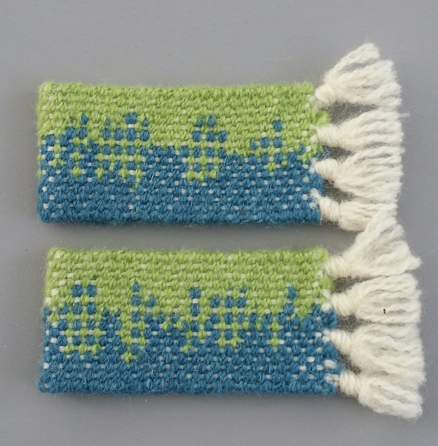 Hand Woven Napkin Rings - Set of 2 - Green and Blue