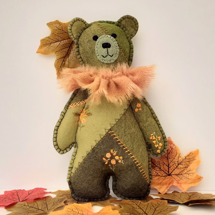 Teddy bear, crazy patchwork bear, woodland hanging bear decoration