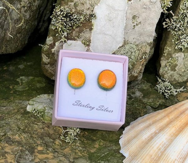 Small Fused Glass Stud Earrings on Sterling Silver.