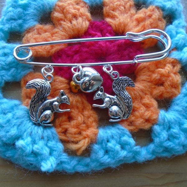 Silver Plated Brooch Squirrel Theme.