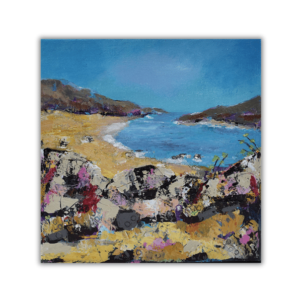 Ready to hang - acrylic on cradled canvas - Scottish beach - coast