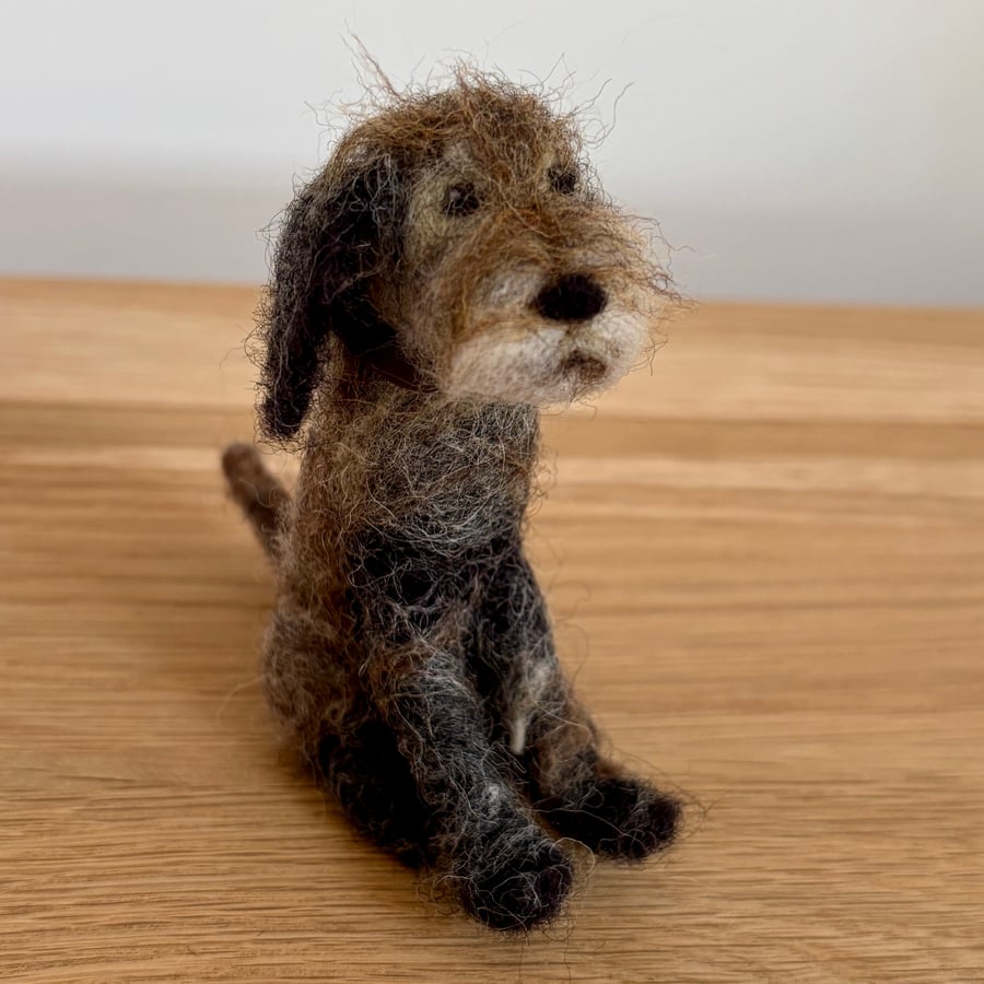 Needle felted miniature fuzzy dog, mini felt dog.  9 cm tall