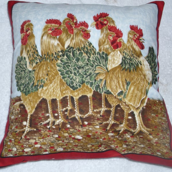 Crowd of hens in the farmyard cushion