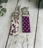 Key Fob Set in Purple & Cream Fabric, Bag Strap, Key Ring - Image 2