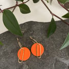 Orange polymer clay and brass earrings 