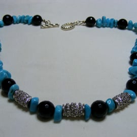 Onyx and Turquoise Gemstone Necklace
