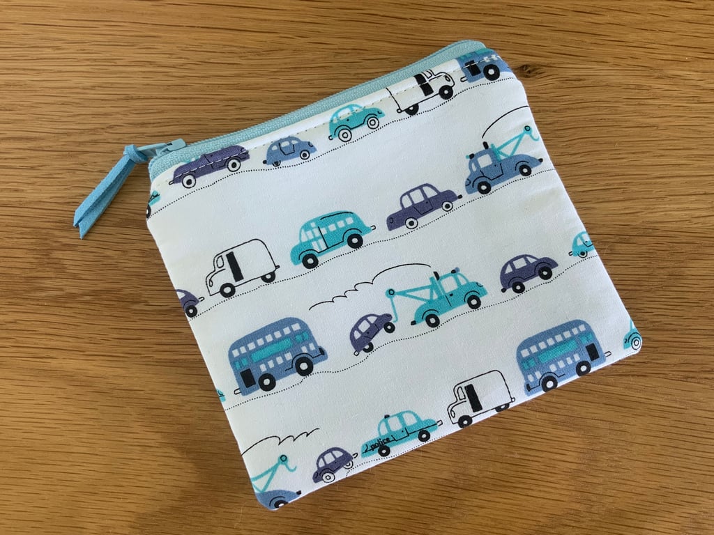 Fabric Coin Purse, Money Pouch, Zipped Purse, Purse, Card Holder, Cars