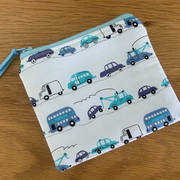 Fabric Coin Purse, Money Pouch, Zipped Purse, Purse, Card Holder, Cars