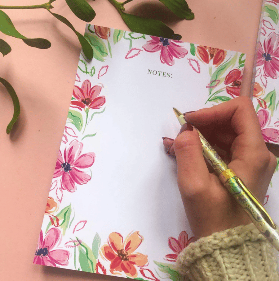 A5 Pink Floral Notepad, Eco Friendly Stationery