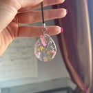 Pressed Flower and Gold Leaf Phone or Bag Charm